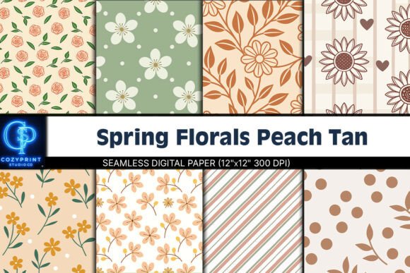 Download Spring Florals Peach Tan Digital Paper - Tan digital paper Collection