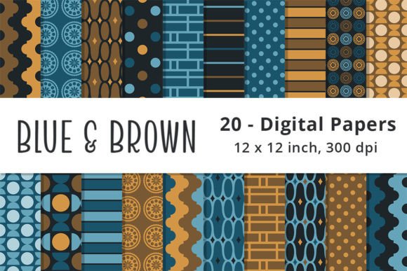 Download Blue and Brown Digital Paper Patterns - Brown Collection
