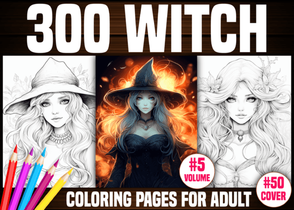 Download 300 Witch Coloring Pages for Adults KDP - Witch coloring Collection