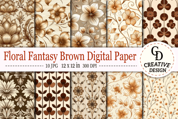 Download Floral Fantasy Brown Digital Paper - Brown Collection