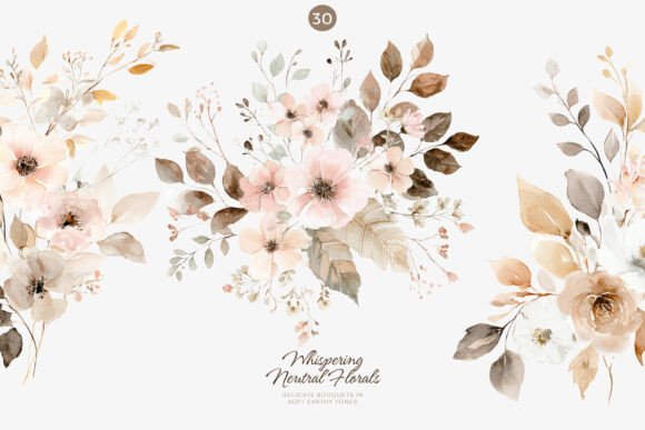Download Neutral Florals, Watercolor Bouquet Set - Watercolor bouquet Collection